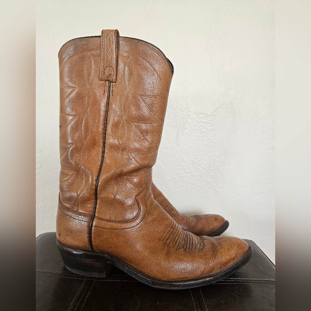 Dan Post VTG Stitched Caramel Brown Leather Cowboy Western Fest Boots Sz‎ 10 B